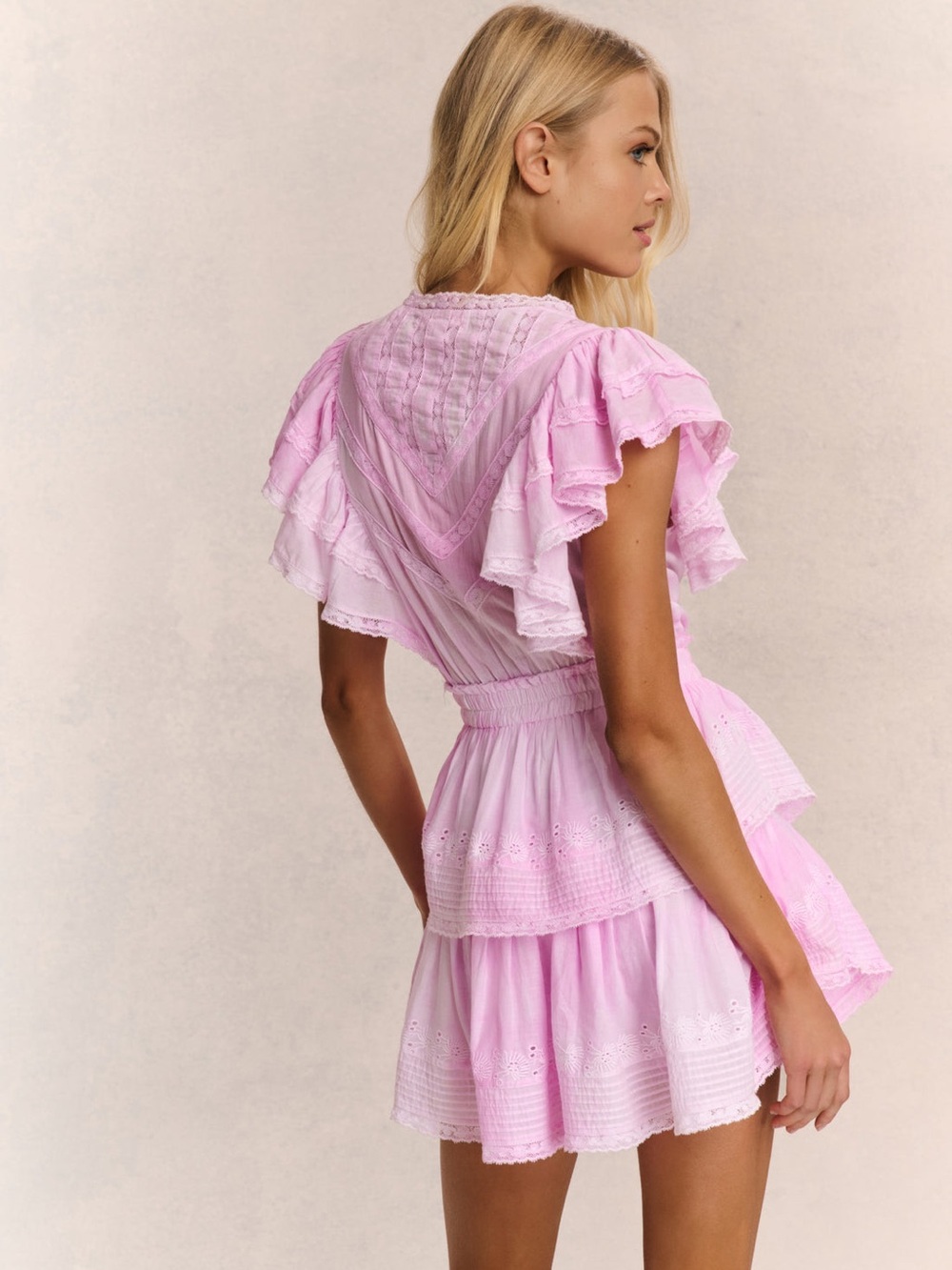 LoveShackFancy tie dye Gwen Dress in Peony Pink Lace-Trim Cotton size M - Picture 3 of 9